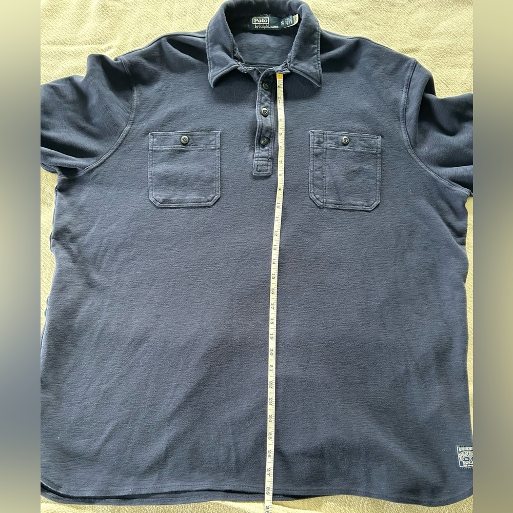 Polo Ralph Lauren Long Sleeve Shirt Men's XXL Navy Work Shirt Dyed Dual Pocket - Picture 6 of 8